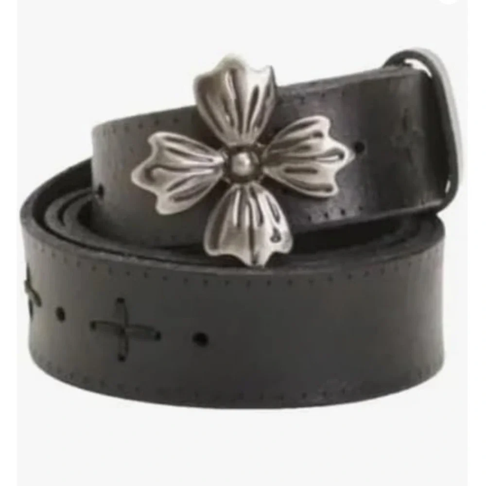 Patricia Nash Black Leather‎ Belt – Astrid Style, Size L with Silver Buckle